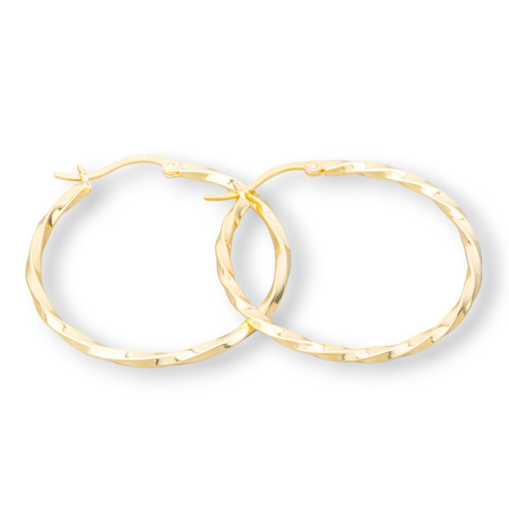 Boucles D'oreilles Tiges Argent 925 Avec Cercle Torsadé 35mm 1 Paire Dorée