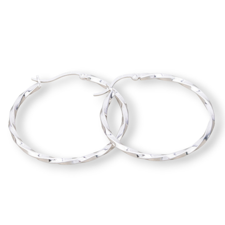 925 Silver Stud Earrings with Twist Hoop 35mm 1 Pair Rhodium Plated