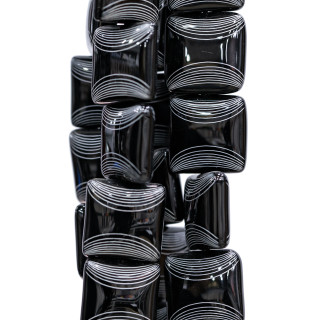 Onyx-Lasergravur, quadratisch, flach, 14 mm, gebogene Linien