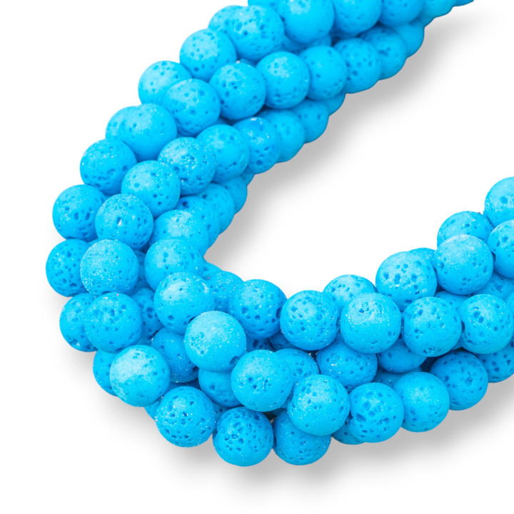 Pietra Lavica Vari Colori Tondo Liscio  8mm Celeste