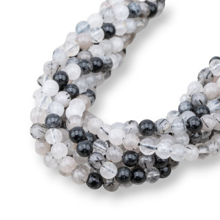 Quartz Rutile Noir (Quartz Tourmaline Rayé) Lisse Rond 06mm