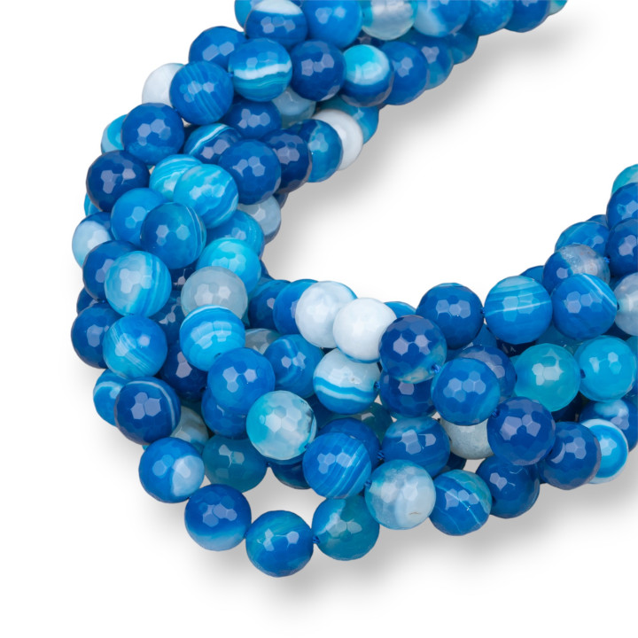 Agate Facette Rayée Bleu Intense 08mm