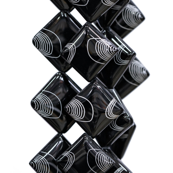 Onyx Laser Gravé Losange 16mm Lignes Courbées