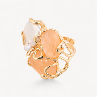 Anillo De Bronce Con Ojo De Gato 32x36mm Tamaño Ajustable Con Perlas Doradas De Pesca De Río