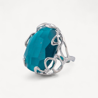 Bronze Ring With Irregular Cat's Eye 28x32mm Adjustable Size Emerald Green Rhodium Plated