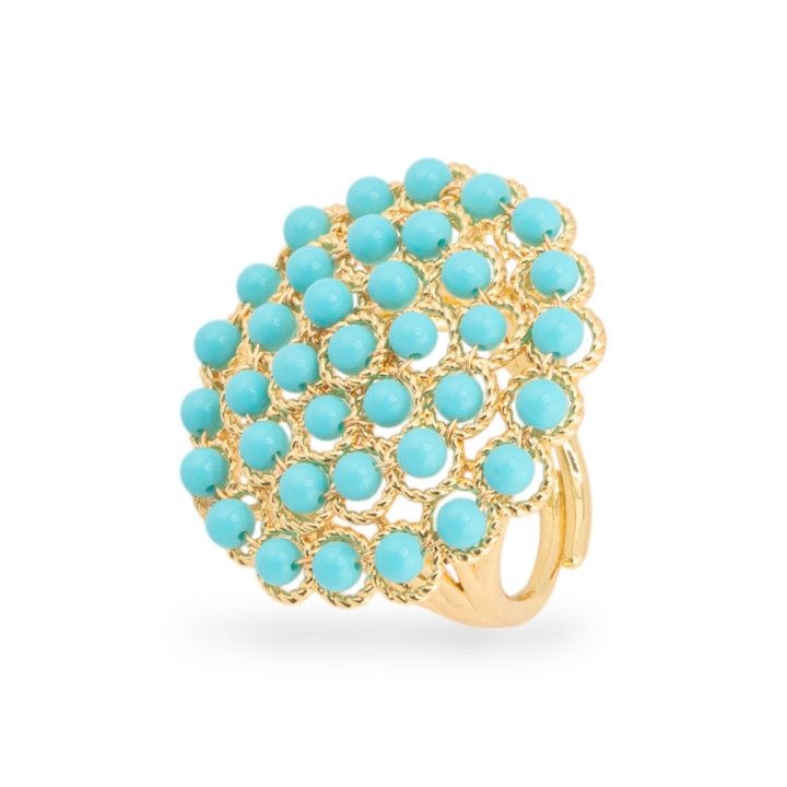 Anello Regolabile in Bronzo Dorato Collezione GAIA Filigrana | Gioiello Artigianale Donna 30mm Dorato Pasta Di Turchese