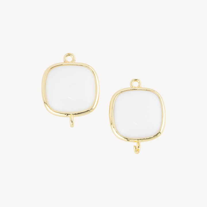 Connettore Componente Di Ottone Con Occhio Di Gatto Quadrato 18mm Con 2 Anellini 8pz Bianco