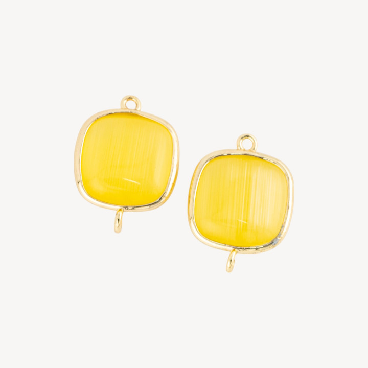 Μπρούτζινο τετράγωνο μάτι Cat's Eye 18mm με 2 δαχτυλίδια 8 τμχ Παστέλ Κόκκινο