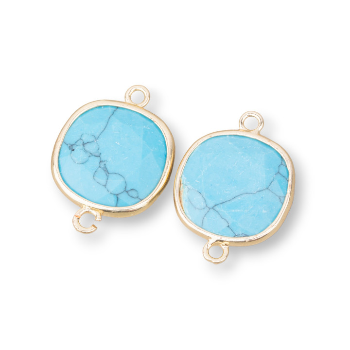 Conector de componente de latón ojo de gato facetado cuadrado de 16 mm con 2 anillos de salto 10 piezas Howlite turquesa 2