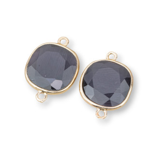 16mm Carré Facettes Cat's Eye Laiton Composant Connecteur Avec 2 Anneaux De Saut 10pcs Gris Foncé