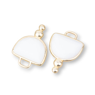 Connecteur de composants en laiton oeil de chat à facettes hémisphère avec 2 boules 16x22mm 10pcs Agate blanche