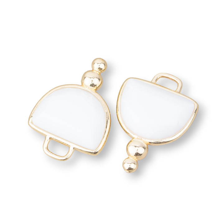 Connettore Componente Di Ottone Con Occhio Di Gatto Sfaccettato Semisfera Con 2 Palline 16x22mm 10pz Dorato Agata Bianca