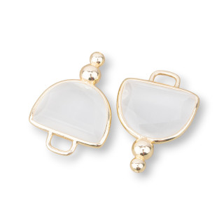 Hemisferio Facetado Ojo de Gato Latón Componente Conector Con 2 Bolas 16x22mm 10pcs Blanco Claro
