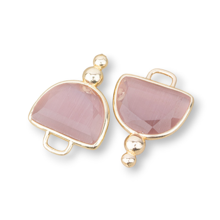 Messing-Komponentenverbinder, facettierte Katzenaugen-Halbkugel mit 2 Kugeln, 16 x 22 mm, 10 Stück, Blush