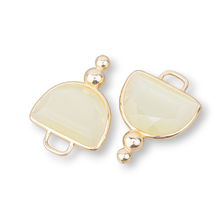 Hemisferio Facetado Ojo de Gato Latón Componente Conector Con 2 Bolas 16x22mm 10pcs Amarillo