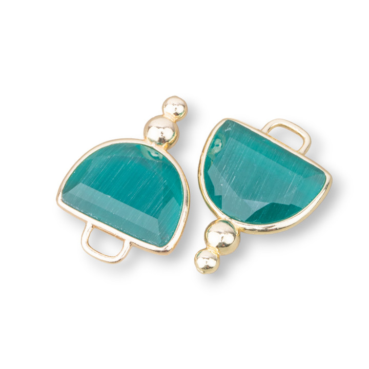 Connecteur de composants en laiton oeil de chat à facettes hémisphère avec 2 boules 16x22mm 10pcs vert émeraude