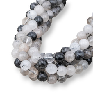 Quartz Rutile Noir (Quartz Tourmaline Rayé) Lisse Rond 08mm