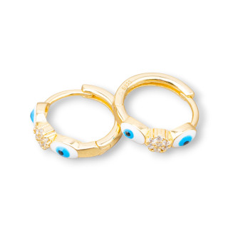 Boucles d'Oreilles Tiges Argent 925 Avec Cercle Oeil Allah 4x16mm 2 Paires Céleste Doré