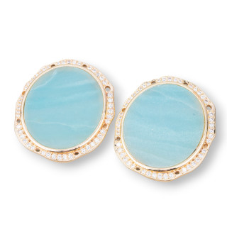 Bronze Pendant Component With Semiprecious Stones Set Oval 28x31mm With 8 Holes 4pcs Golden Amazonite