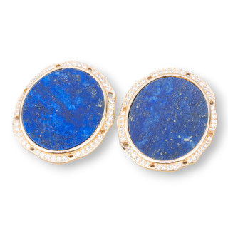 Bronze Pendant Component With Semi-precious Stones Set Oval 28x31mm With 8 Holes 4pcs Golden Lapis Lazuli