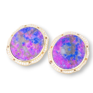 Bronze Pendant Component With Semi-precious Stones Set Oval 28x31mm With 8 Holes 4pcs Golden Mosaic