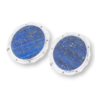 Componente Pendente Di Bronzo Con Pietre Dure Incastonati Ovale 28x31mm Con 8 Fori 4pz Rodiato Lapislazzuli