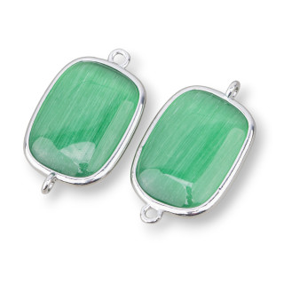 16x21mm Carré Oeil de Chat Connecteur Composant Laiton Avec 2 Anneaux 8pcs Plaqué Rhodium Vert Clair
