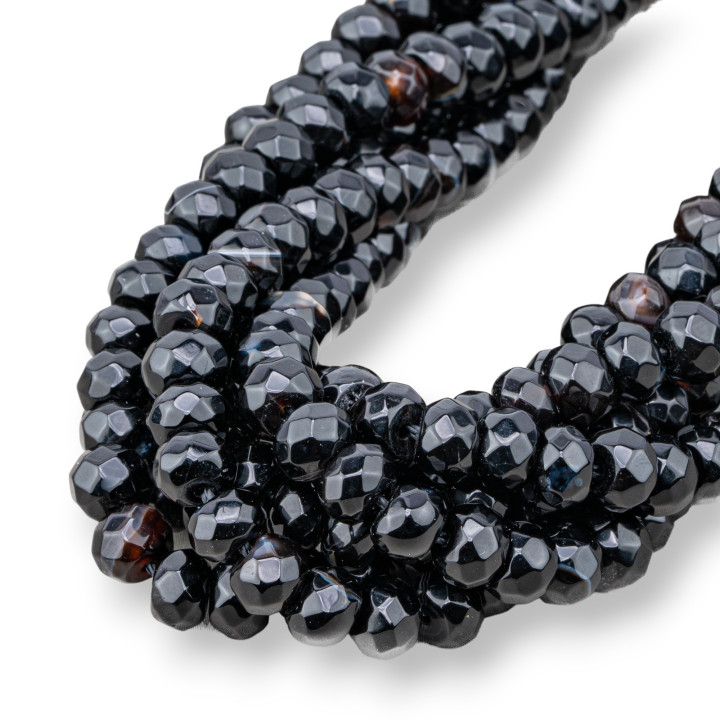 Black Agate Faceted Rondelle 8x5mm
