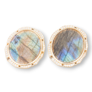 Pendentif Bronze Composant Avec Pierres Dures Ensemble Ovale 28x31mm Avec 8 Trous 4pcs Labradorite Dorée