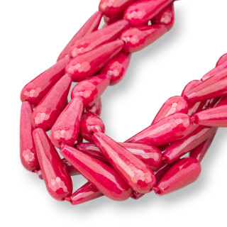 Gouttes Briolette Facettes Jade Rubellite 8x25mm