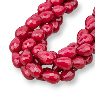 Rubellit-Jade, facettierte Briolette-Tropfen, 10 x 14 mm