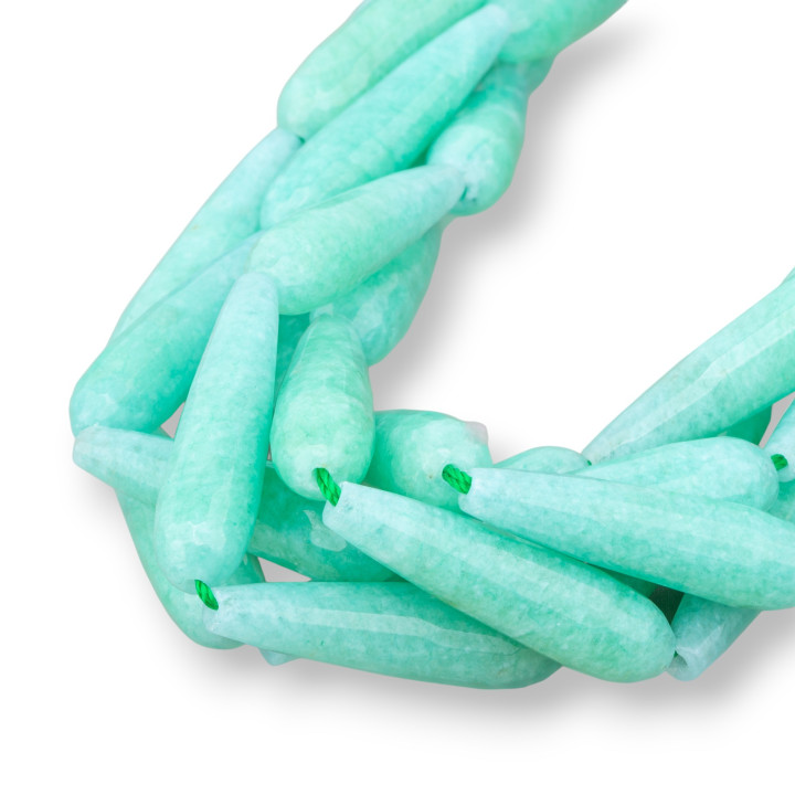 Green Jade Chrysoprase Faceted Briolette Drops 8x30mm