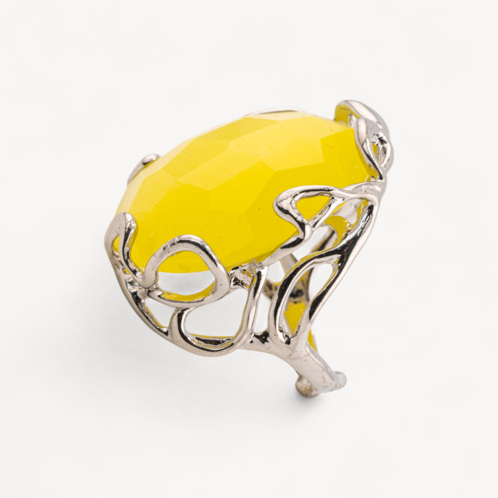 Anillo De Bronce Con Ojo De Gato Irregular 28x32mm Tamaño Ajustable Baño De Rodio Amarillo