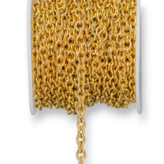 Catena Di Acciaio Forzatina Liscia 3,0x4,0mm Filo 0,8mm 10 Metri Placcato Oro