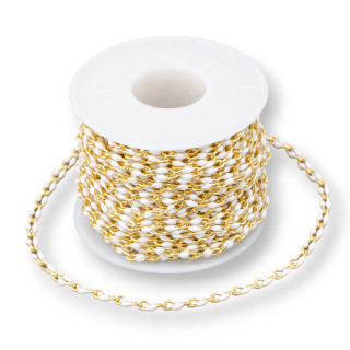 Cadena De Rosario De Latón Con Groumette Esmaltado 6x9mm 10m Oro Blanco