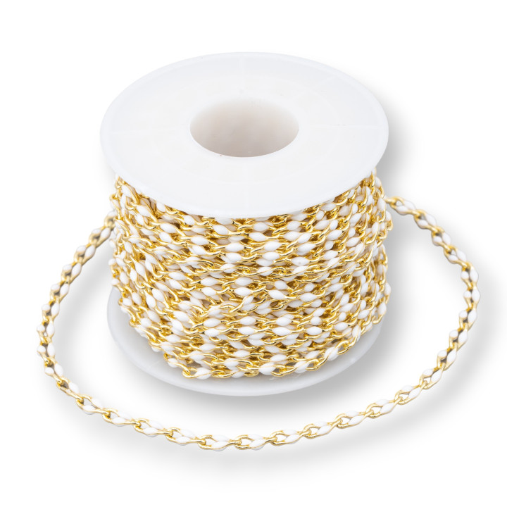 Rosenkranzkette aus Messing mit emaillierter Groumette, 6 x 9 mm, 10 m, Weißgold