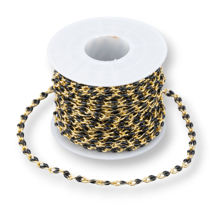 Brass Rosary Chain With Enamelled Groumette 6x9mm 10m Golden Black