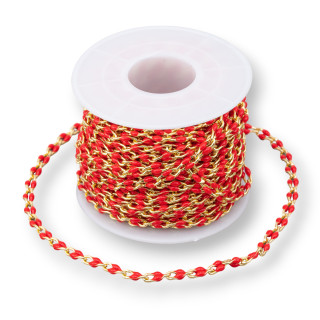 Rosenkranzkette aus Messing mit emaillierter Groumette, 6 x 9 mm, 10 m, Goldrot