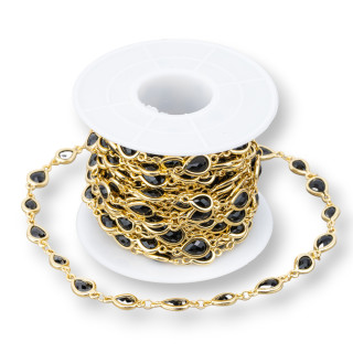 Brass Rosary Chain With Cat's Eye Cabochon Drop 6.5x8.5mm 5m Golden Black