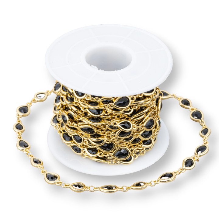 Brass Rosary Chain With Cat's Eye Cabochon Drop 6.5x8.5mm 5m Golden Black