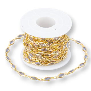 Chaîne Chapelet Laiton Avec Cabochon Oeil De Chat Navette 6.5x10mm 5mt Doré Bleu Clair