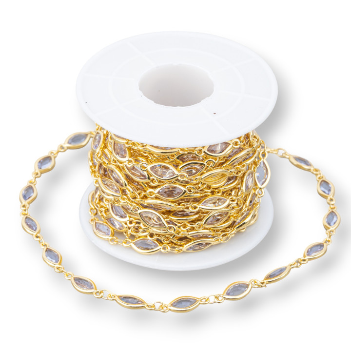 Cadena De Rosario De Latón Con Lanzadera Cabujón Ojo De Gato 6,5x10mm 5mt Azul Claro Dorado