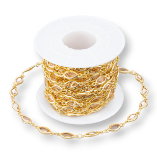 Catena Rosario Di Ottone Con Occhio Di Gatto Cabochon Navetta 6,5x10mm 5 Metri Dorato Champagne