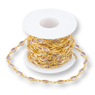 Chaine Chapelet Laiton Avec Navette Cabochon Oeil De Chat 6.5x10mm 5mt Lavande Dorée