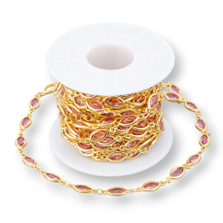 Chaîne Chapelet Laiton Avec Cabochon Oeil De Chat Navette 6,5x10mm 5mt Or Rose