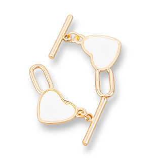 Μπρονζέ Τ Μπαρ κούμπωμα Με Mother of Pearl Heart 11mm 7τμχ