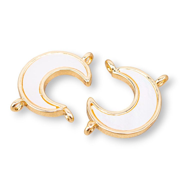 Connecteur Bronze Composant Avec Nacre Lune 12.5x14mm 10pcs Avec 3 Anneaux