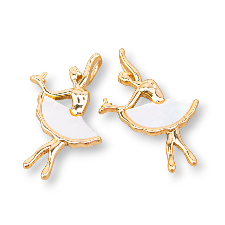 Componente Pendente Di Bronzo Con Madreperla Ballerina 15x22mm 10pz Con 1 Anellino