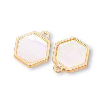 Pendentif Bronze Composant Avec Nacre Hexagone 13x11.5mm 10pcs Avec 1 Anneau
