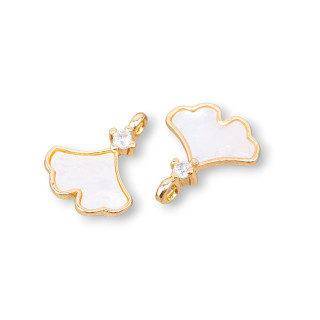 Bronze-Anhängerkomponente mit Perlmuttblatt 11 x 13 mm, 11 Stück mit 1 Ring